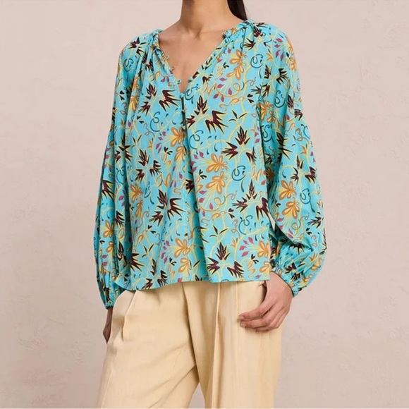 A.L.C Capri top grotto multi aqua floral blouse size 6 - Picture 1 of 10